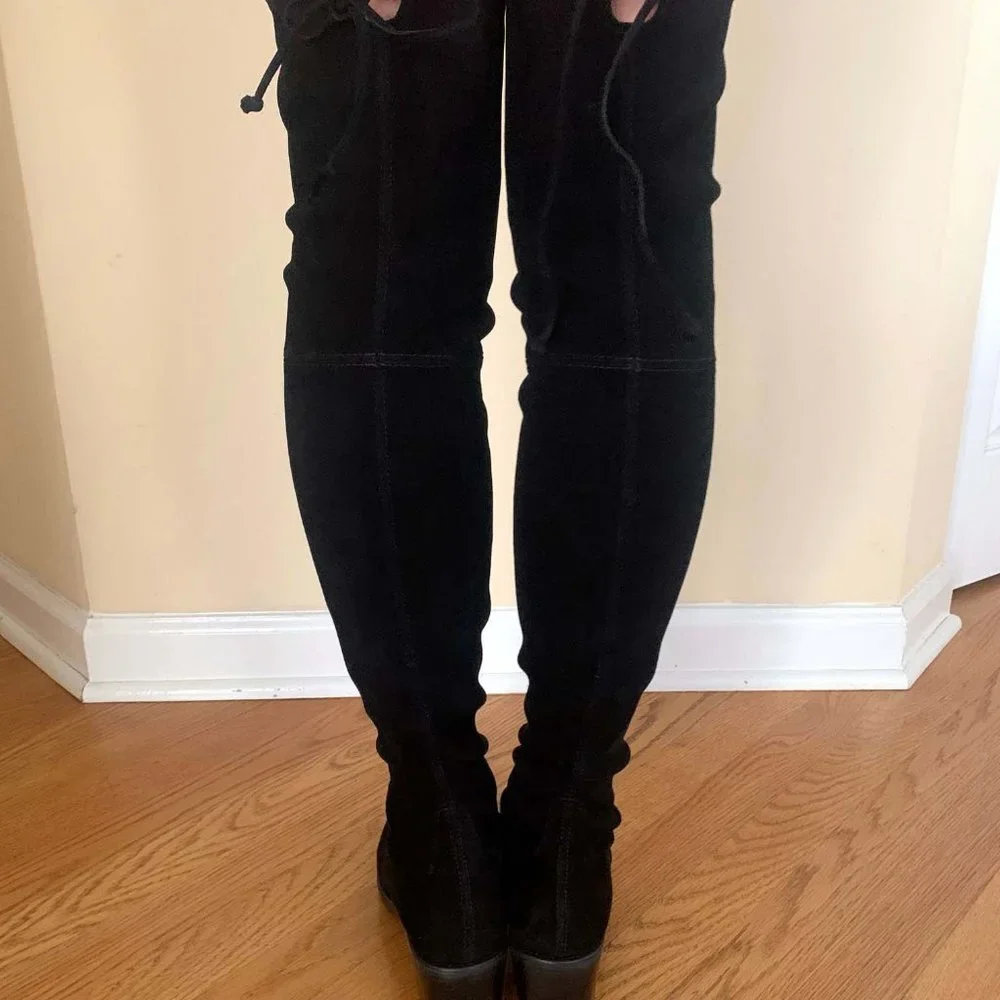 Stuart Weitzman Black Suede Over-the-Knee Boots